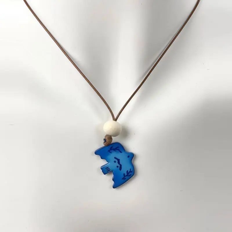 Korean Blue Resin Swallow Pendant Necklace for Women Simple Bird Black Woven Rope Clavicle Chain Sweater Chain Unique Jewelry