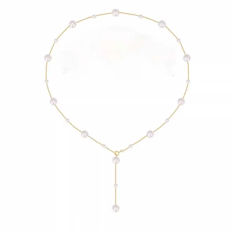 2025 New Fashion Imitation Pearl Tassel Pendant Necklace For Women Elegant Simple Y Shaped Long Chain Necklace Jewelry