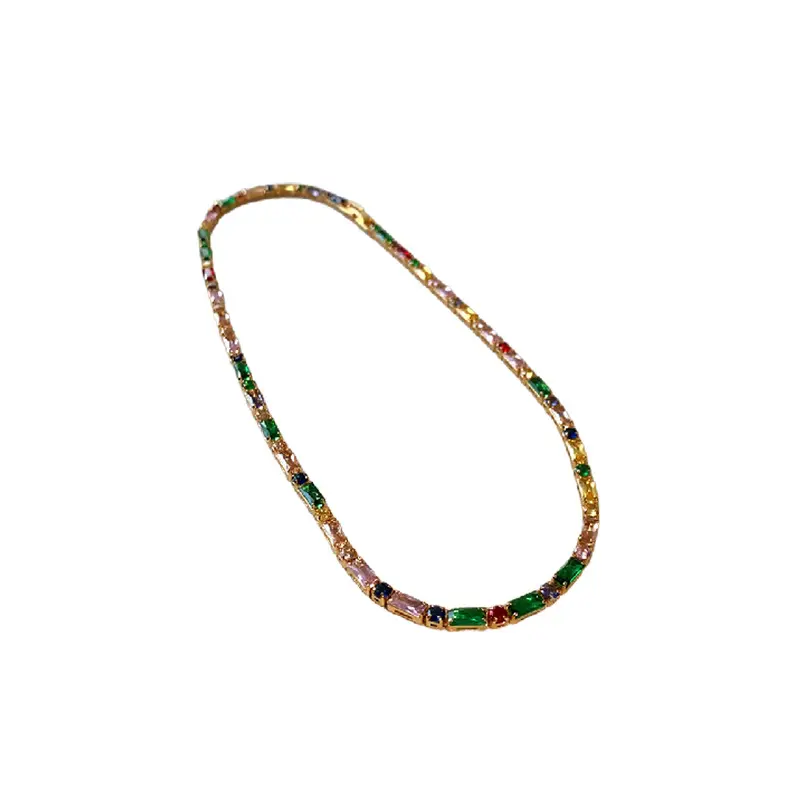 Luxury Colorful Zircon Square Chain Necklace Bracelet For Women Exquisite Crystal Clavicle Chain Necklace Wedding Jewelry 2024