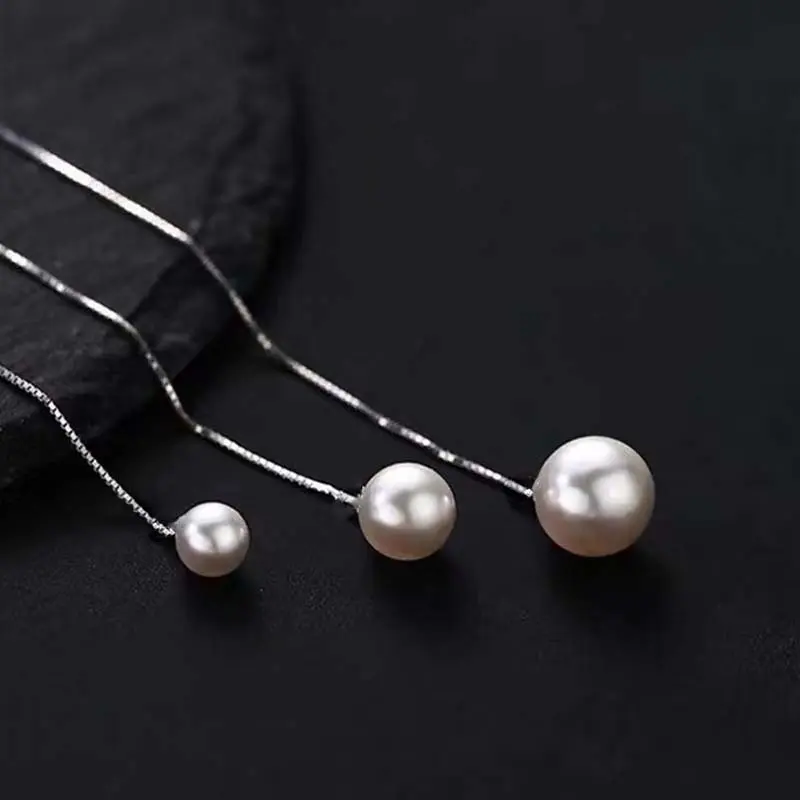 2024 New Fashion Silver Color Long Tassel Thread Chain Pearl Earrings for Women Stainless Steel Piercing Hanging Earring Jewelry