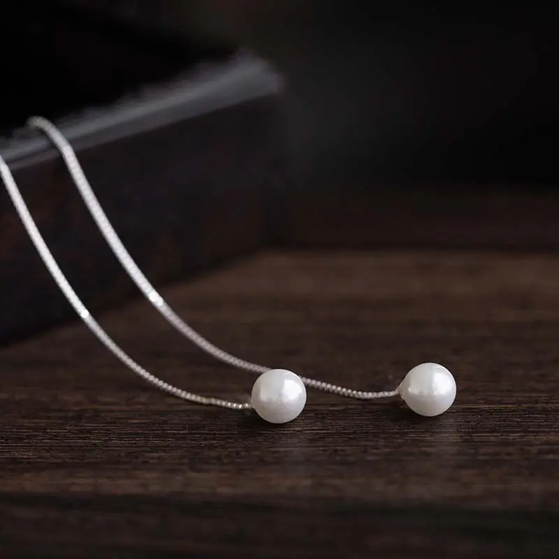 2024 New Fashion Silver Color Long Tassel Thread Chain Pearl Earrings for Women Stainless Steel Piercing Hanging Earring Jewelry