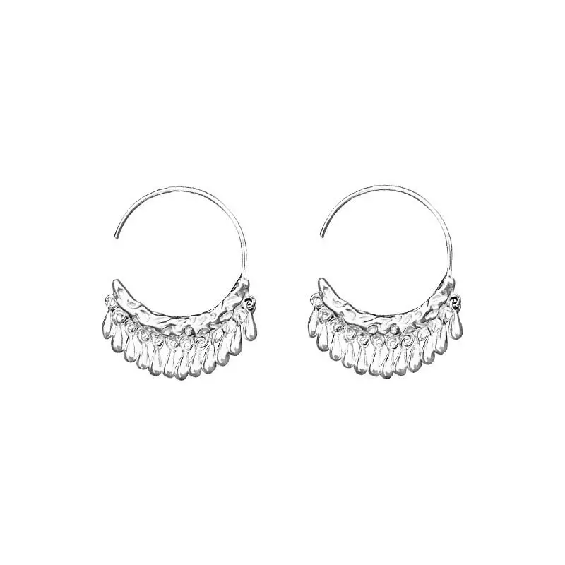 Fashion Metal C-Shaped Tassel Chain Earring for Women Elegant Silver Color Waterdrop Geometric Temperament Drop Earrings Jewelry