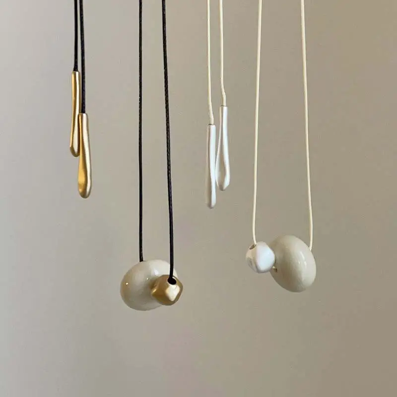 Korean White Cord Bead Pendant Necklace For Women Simple Long Adjustable Sweater Chain Aesthetic Jewelry Gifts 2025