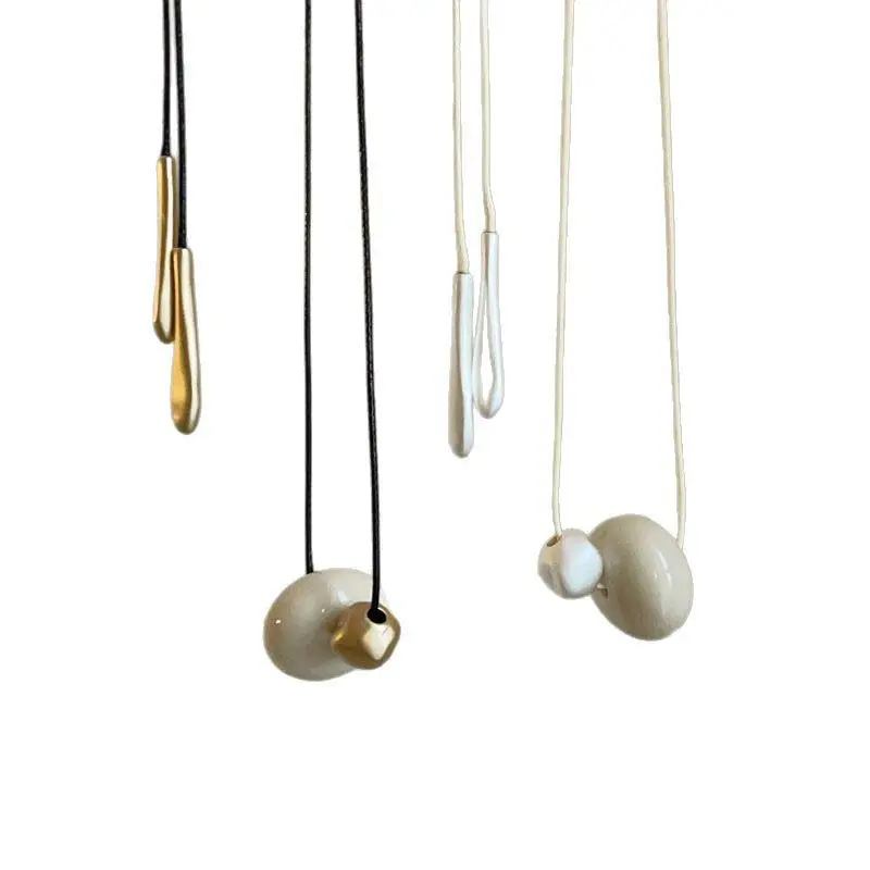 Korean White Cord Bead Pendant Necklace For Women Simple Long Adjustable Sweater Chain Aesthetic Jewelry Gifts 2025