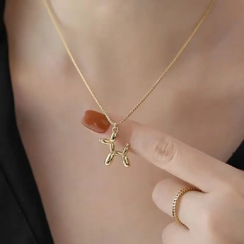 New Trendy Silver Color Balloon Dog Pendant Necklace for Men Women Creative Funny Clavicle Chain Necklace Jewelry Gift