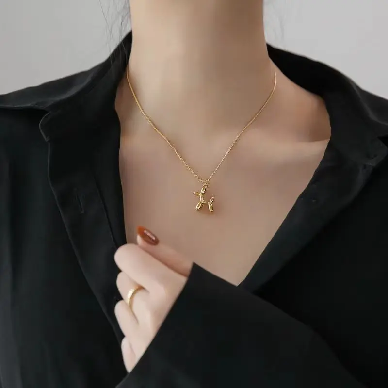 New Trendy Silver Color Balloon Dog Pendant Necklace for Men Women Creative Funny Clavicle Chain Necklace Jewelry Gift