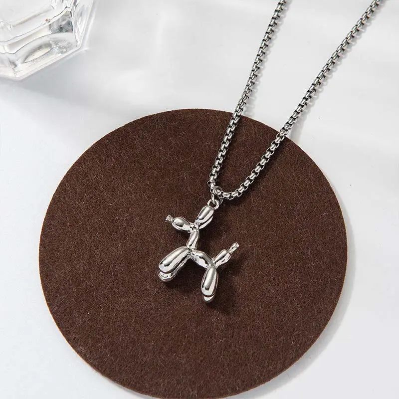 New Trendy Silver Color Balloon Dog Pendant Necklace for Men Women Creative Funny Clavicle Chain Necklace Jewelry Gift