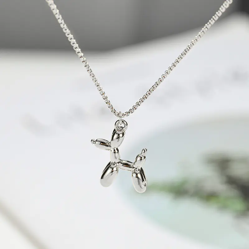 New Trendy Silver Color Balloon Dog Pendant Necklace for Men Women Creative Funny Clavicle Chain Necklace Jewelry Gift