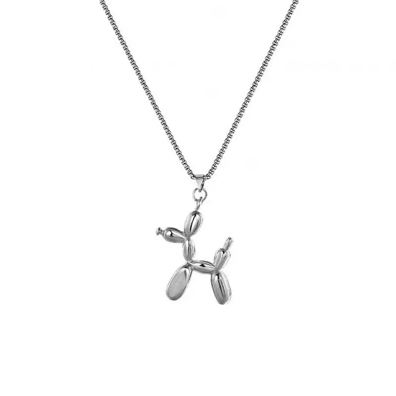 New Trendy Silver Color Balloon Dog Pendant Necklace for Men Women Creative Funny Clavicle Chain Necklace Jewelry Gift