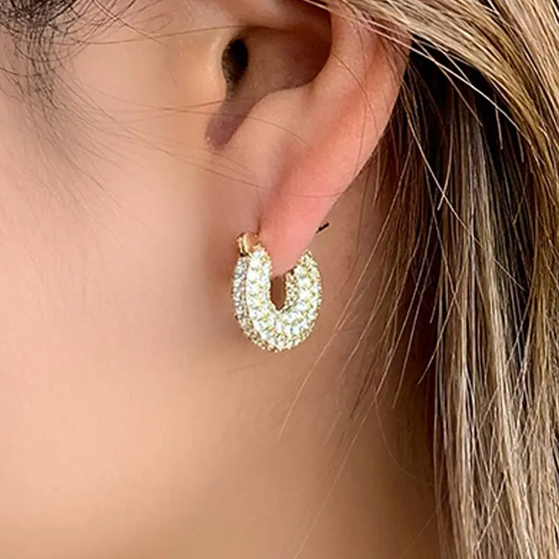 Stainless Steel Gold Color Large Round Hoop Earrings for Women Exquisite Shiny Zircon Circle Huggie Chunky Earring Jewelry Gifts