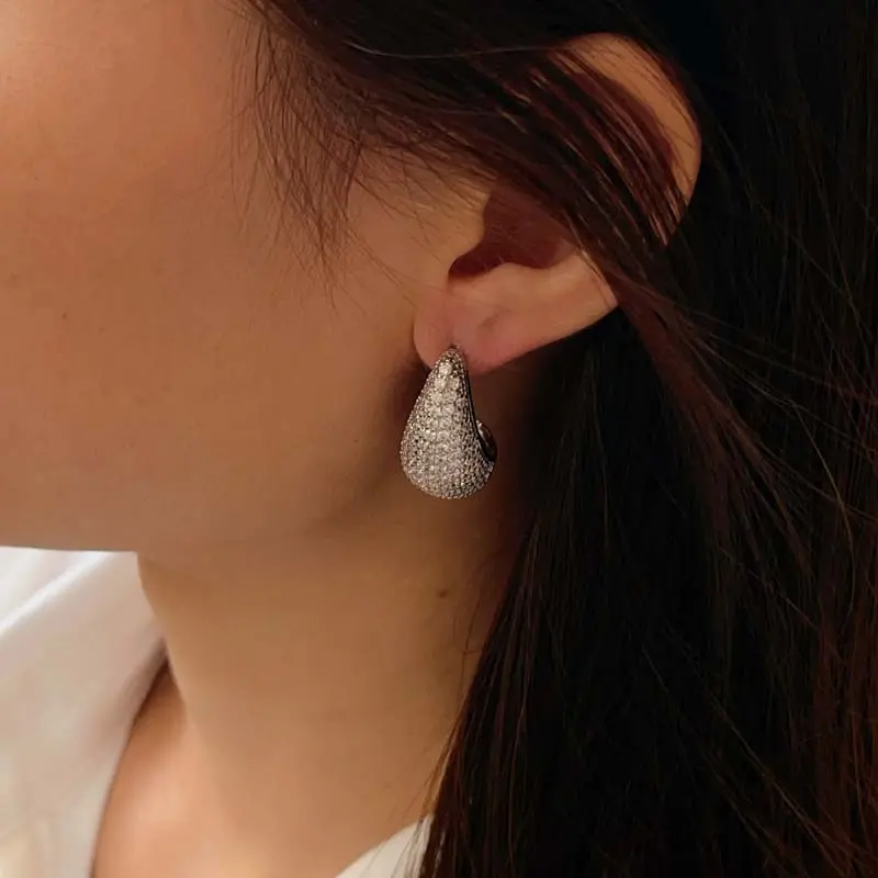Luxury Shiny Zircon Big Water Drop Stud Earrings For Women Exquisite Gold Color Hollow Chunky Earrings Wedding Jewelry Gifts