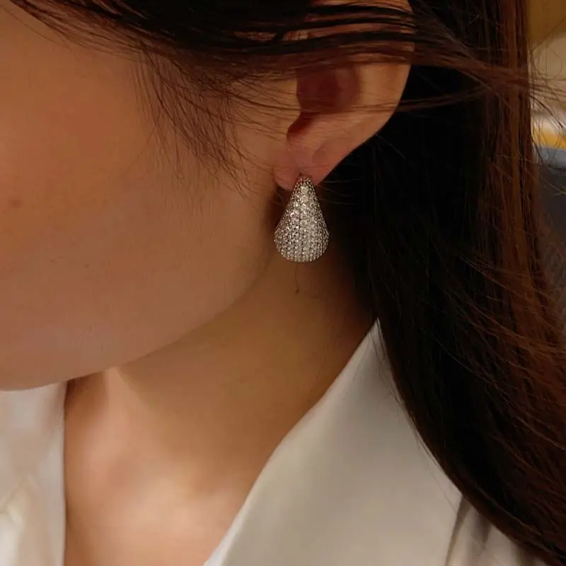 Luxury Shiny Zircon Big Water Drop Stud Earrings For Women Exquisite Gold Color Hollow Chunky Earrings Wedding Jewelry Gifts