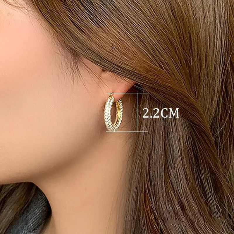 Stainless Steel Gold Color Large Round Hoop Earrings for Women Exquisite Shiny Zircon Circle Huggie Chunky Earring Jewelry Gifts