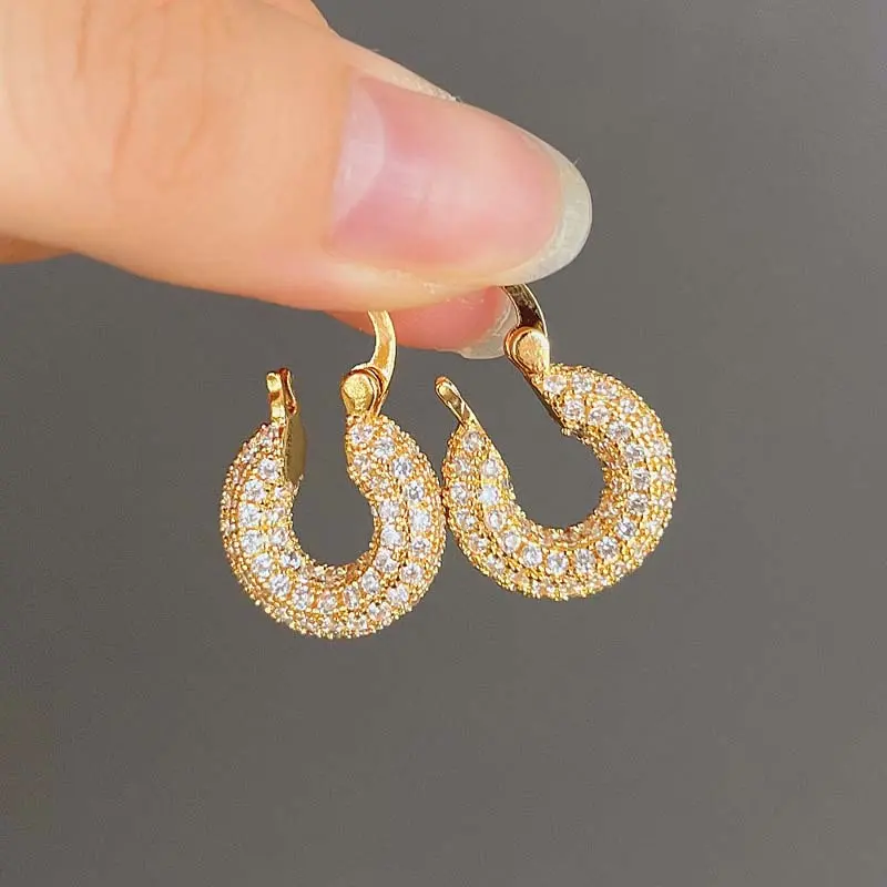Stainless Steel Gold Color Large Round Hoop Earrings for Women Exquisite Shiny Zircon Circle Huggie Chunky Earring Jewelry Gifts