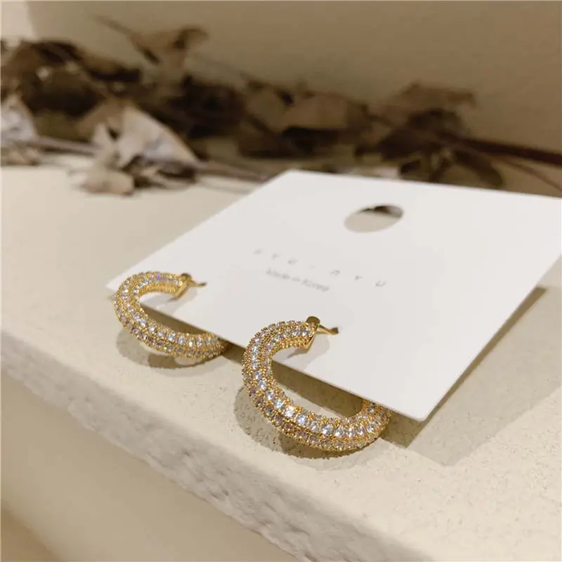 Stainless Steel Gold Color Large Round Hoop Earrings for Women Exquisite Shiny Zircon Circle Huggie Chunky Earring Jewelry Gifts