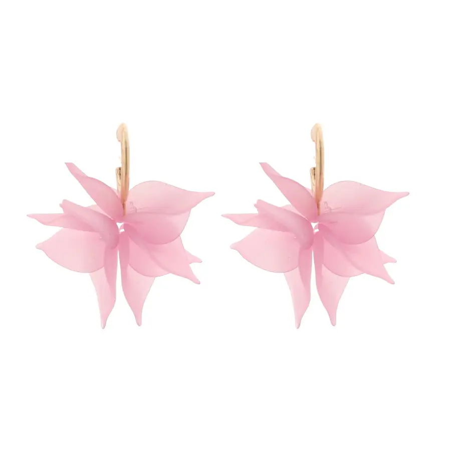 Korean Pink Acrylic Flower Pendant Earrings For Women Elegant Sweet C-Shaped Petal Earrings Party Jewelry Birthday Gifts