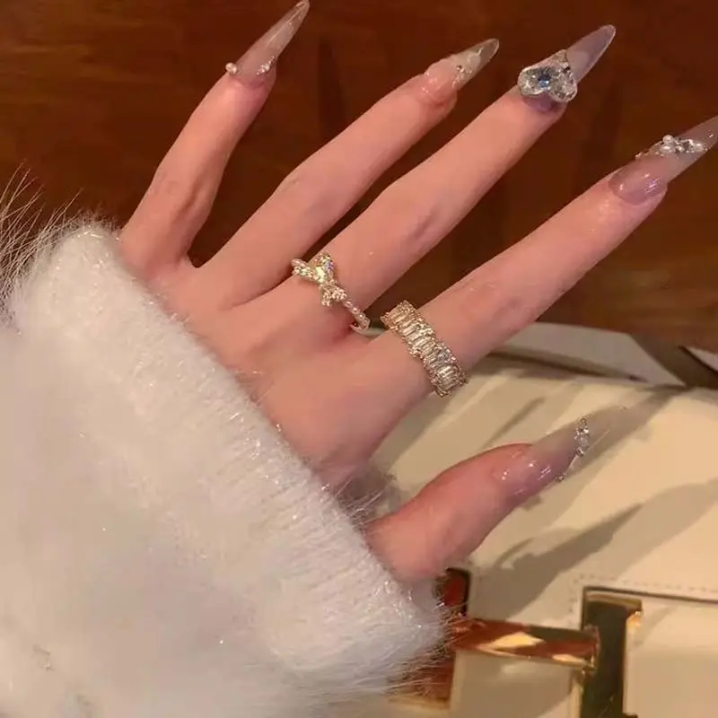Luxury Shiny Cubic Zirconia Open Rings for Women Fashion Classic Gold Color Pearl Bow Adjustable Rings Wedding Party Jewelry