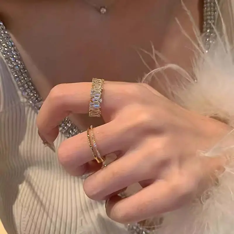 Luxury Shiny Cubic Zirconia Open Rings for Women Fashion Classic Gold Color Pearl Bow Adjustable Rings Wedding Party Jewelry