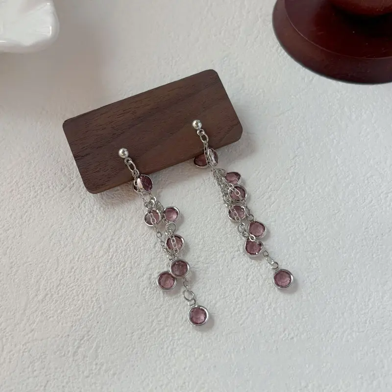 2025 New Blue Zircon Irregular Tassel Pendant Earrings for Women Temperament Long Round Bead Drop Earrings Fashion Party Jewelry