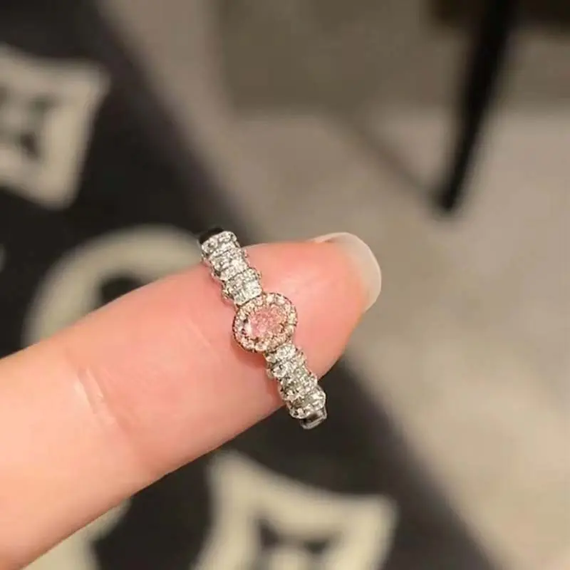 2025 New Fashion Pink Crystal Zircon Love Heart Open Ring for Women Shiny Rhinestone Adjustable Finger Rings Y2K Jewelry Gifts