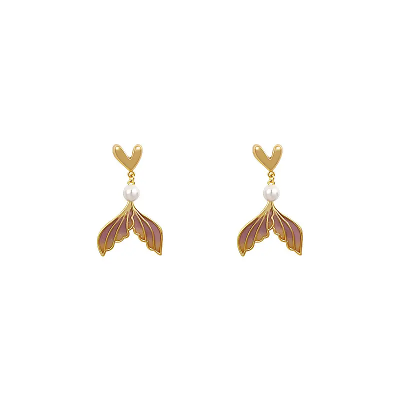 2024 New Fashion Gradient Fishtail Pearl Drop Earrings for Women Elegant Sweet Long Asymmetry Temperament Earrings Jewelry