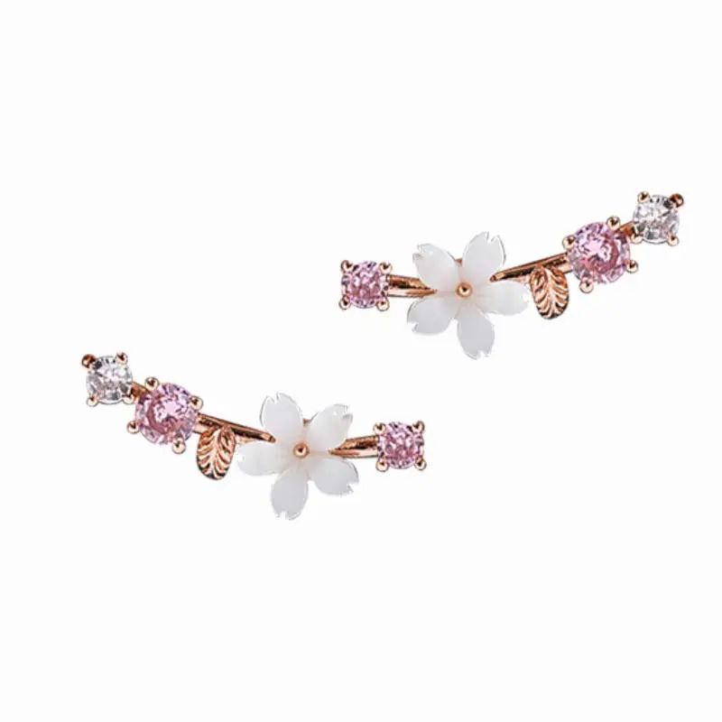 Korean Rhinestone  Flower Leaves Stud Earrings For Women Girls Elegant Crystal Shell Flower Personality Earrings Jewelry Brincos