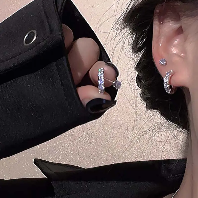 4Pcs/Set Silver Color Zircon Round Hoop Earrings for Women Exquisite Simple Metal Small Circle Huggie Earrings Jewelry Gifts