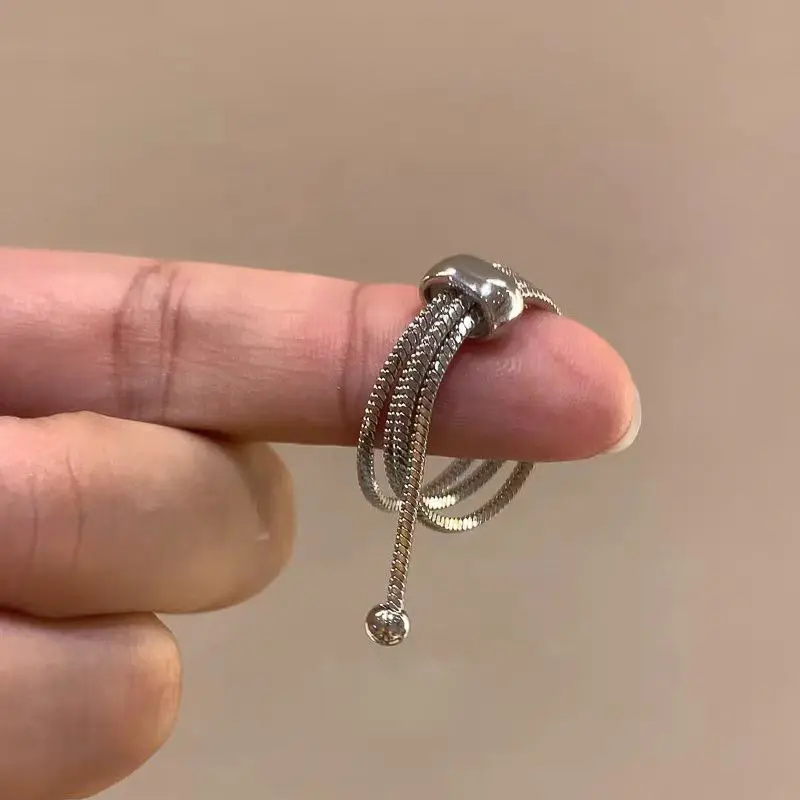 Korean Multi-Layer Snake Bone Pull-Out Ring for Women Unique Metal Adjustable Index Finger Stacking Rings Fashion Jewelry Gifts