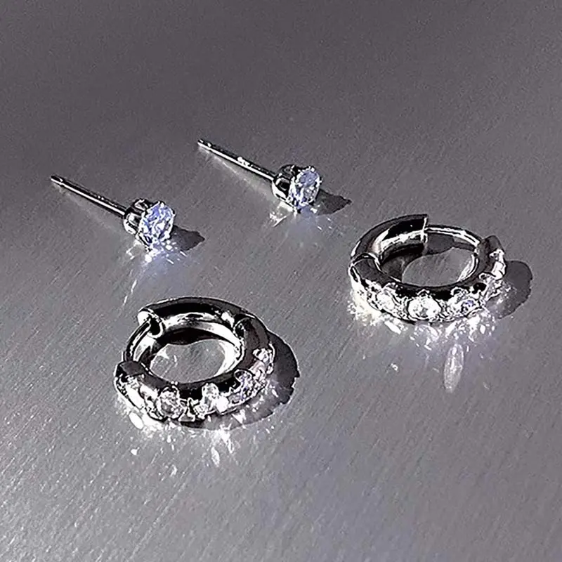 4Pcs/Set Silver Color Zircon Round Hoop Earrings for Women Exquisite Simple Metal Small Circle Huggie Earrings Jewelry Gifts