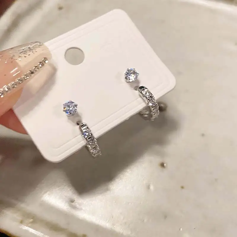 4Pcs/Set Silver Color Zircon Round Hoop Earrings for Women Exquisite Simple Metal Small Circle Huggie Earrings Jewelry Gifts