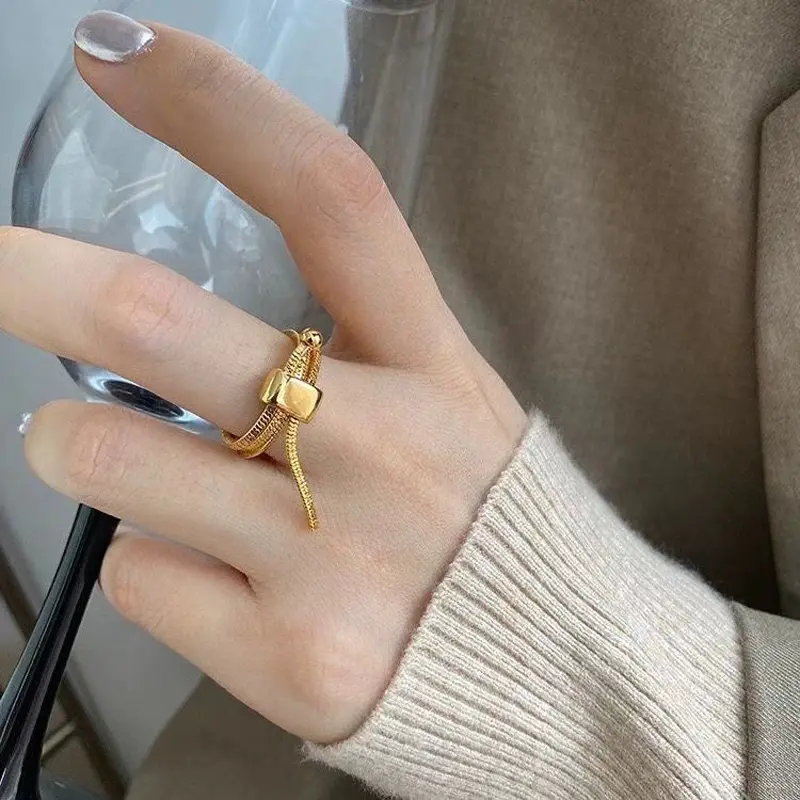 Korean Multi-Layer Snake Bone Pull-Out Ring for Women Unique Metal Adjustable Index Finger Stacking Rings Fashion Jewelry Gifts