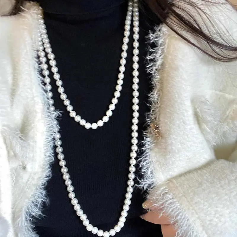 Fashion Imitation Pearl Long Necklaces for Women Exquisite Elegant Multilayer Sweater Chain Necklaces Party Jewelry Accessories