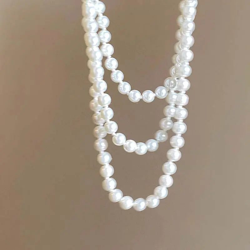 Fashion Imitation Pearl Long Necklaces for Women Exquisite Elegant Multilayer Sweater Chain Necklaces Party Jewelry Accessories