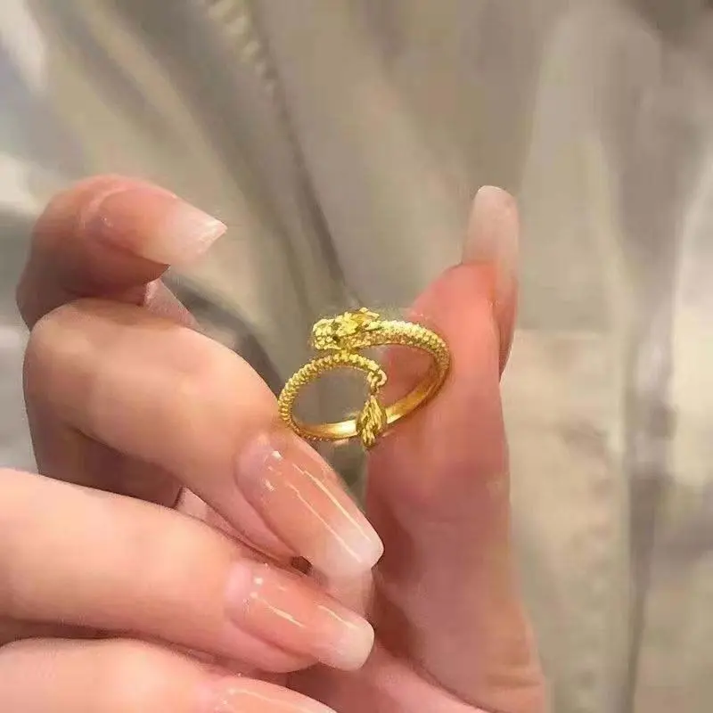 New Chinese Style Dragon Shaped Opeen Rings For Women Couple Vintage Silver Color Adjustable Finger Ring Jewelry Gift