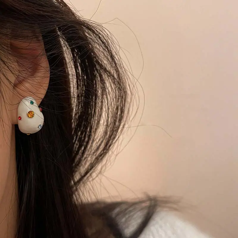 Fashion Colorful Zircon Water Droplet Earrings For Women Exquisite White Oil Dripping Irregular Earrings Jewelry Brincos Gift