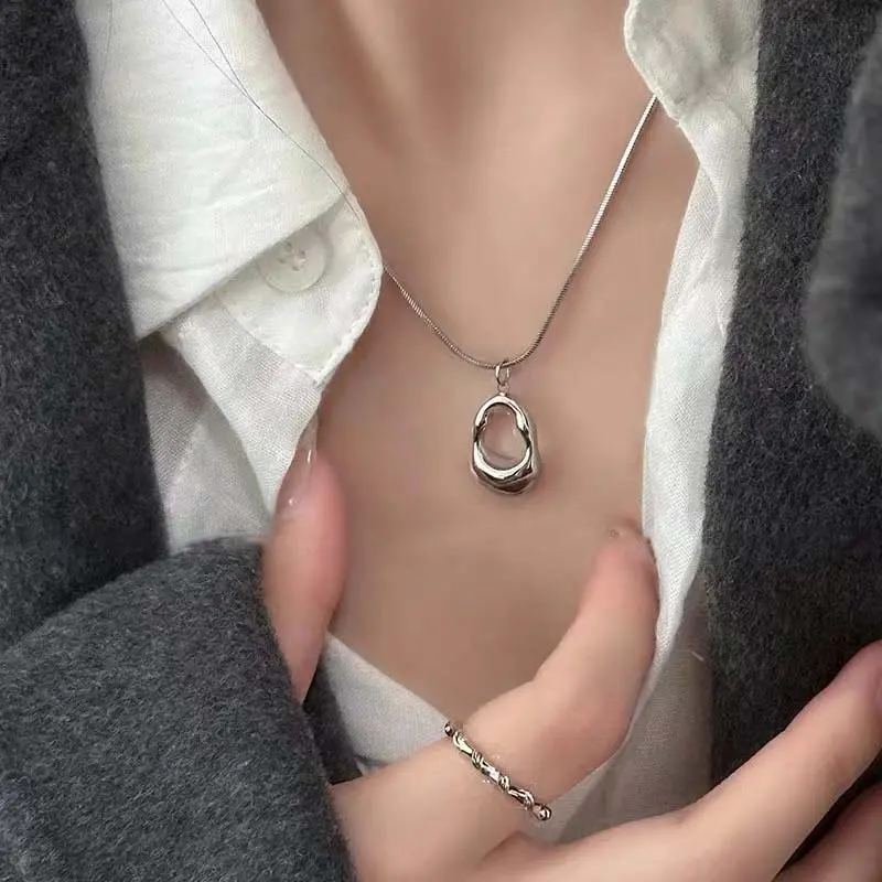 2025 New Trendy Silver Color Hollow Water Drop Pendant Necklace For Women Girl Simple Geometric Clavicle Chain Choker Jewelry