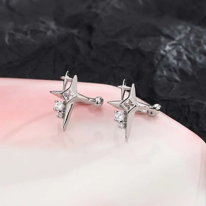 1Pcs Sliver Color Zircon Star Ear Clip Earrings for Women Men Simple C-Shaped Geometric No Piercing Pentagram Ear Cuff Jewelry