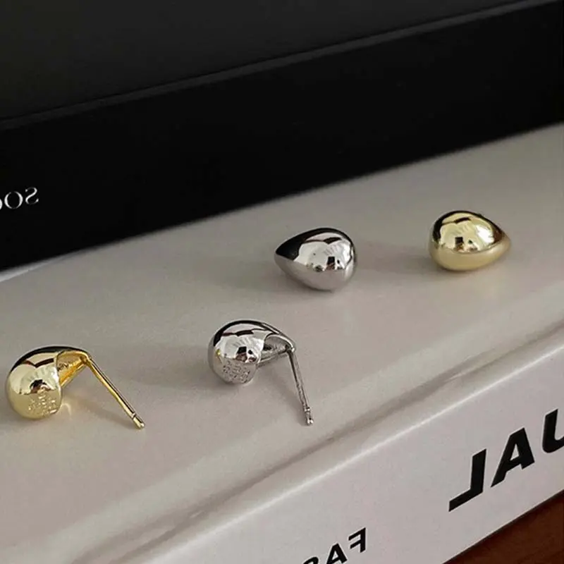 Fashion Silver Color Water Drop Earring for Women Minimalist Metal Small Glossy Beans Personality Earrings Jewelry Gifts