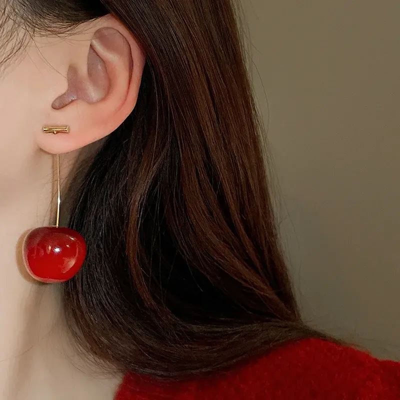 Fashion Sweet Red Resin Strawberry Cherry Drop Earrings For Women Cute Lovely Acrylic Fruit Earrings Jewelry Accessories