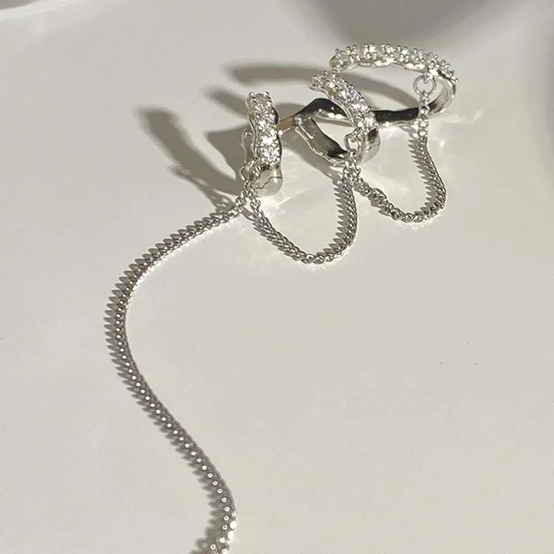 Sparkling Zircon Long Tassel Chain Ear Clip for Women 2025 Trendy Simple No Piercing Fake Cartilage Ear Cuff Party Jewelry Gifts