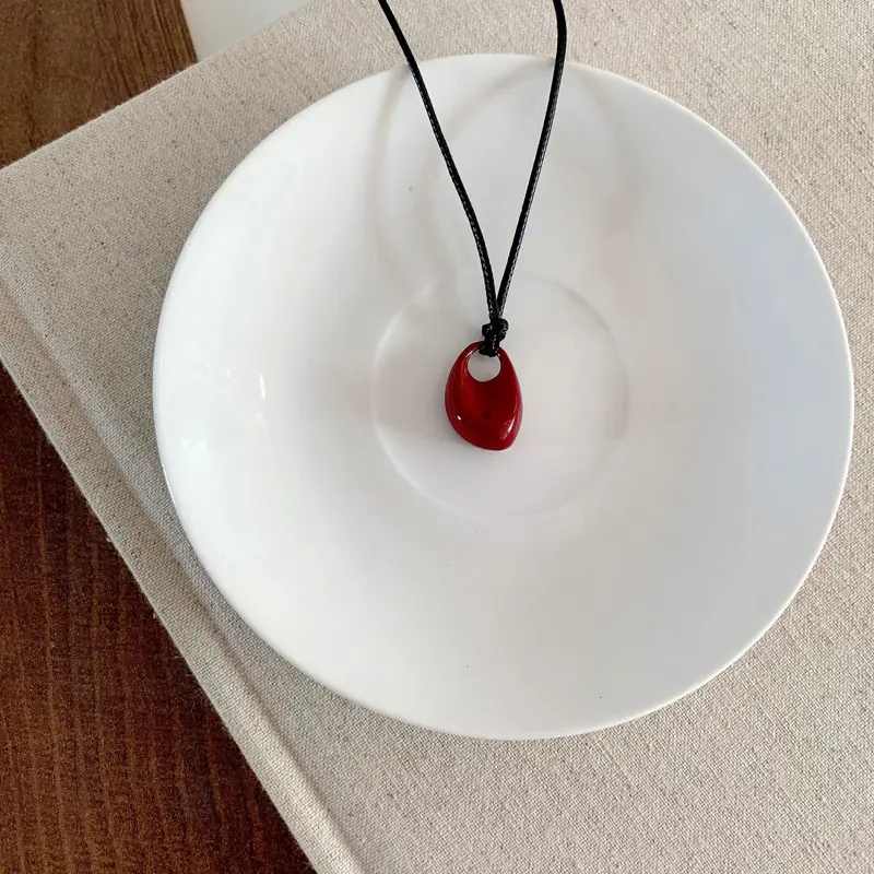 Korean Metal Bean Hollow Pendant Necklace for Women Simple Black Long Leather Rope Clavicle Chain Sweater Chain Jewelry Gift