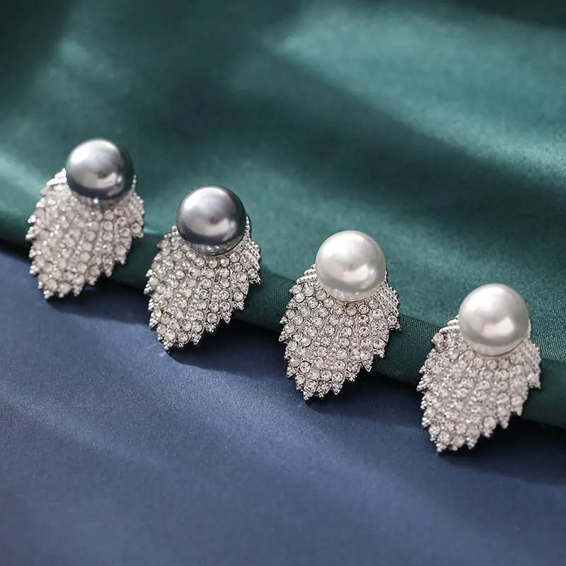 Exquisite Shiny Zircon Angel Wing Stud Earrings for Women Vintage White Pearl Dangle Earrings Bridal Wedding Jewelry Brincos