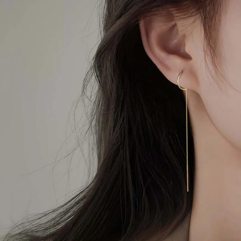 2024 New Fashion Long Tassel Chain Dangle Earrings for Women Simple Sliver Color Piercing Thin Ear Line Earrings Jewelry