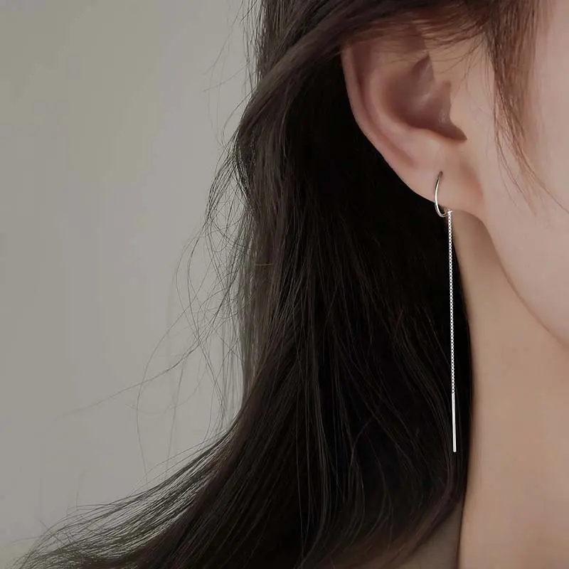 2024 New Fashion Long Tassel Chain Dangle Earrings for Women Simple Sliver Color Piercing Thin Ear Line Earrings Jewelry