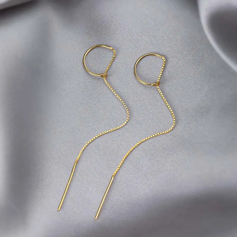 2024 New Fashion Long Tassel Chain Dangle Earrings for Women Simple Sliver Color Piercing Thin Ear Line Earrings Jewelry