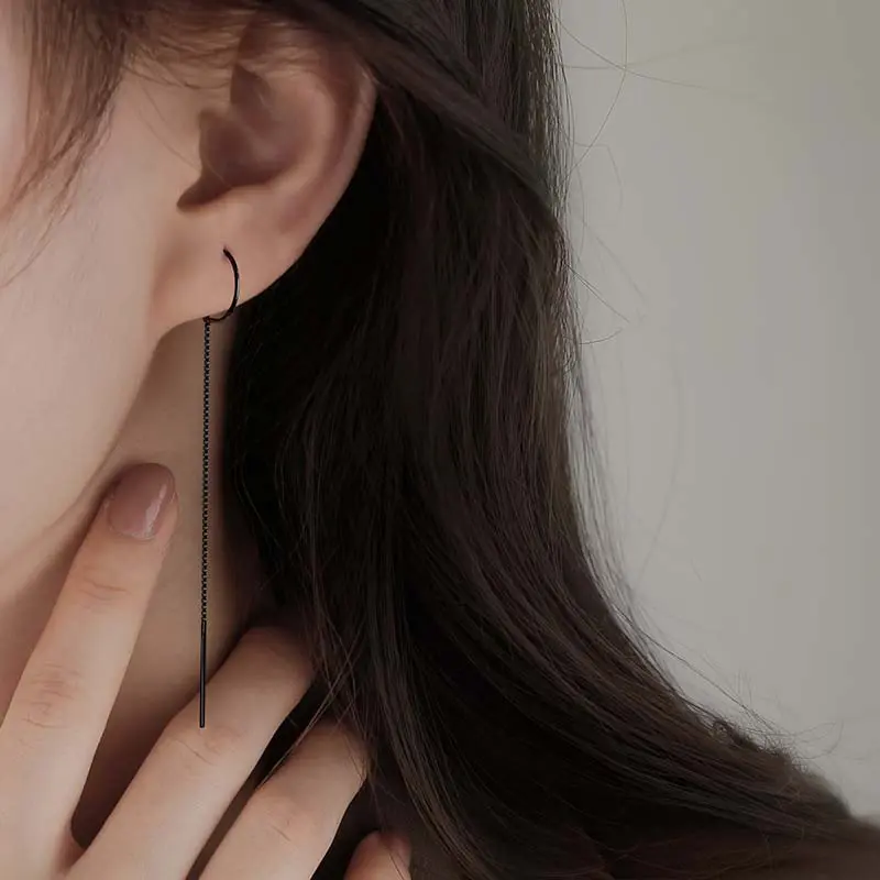 2024 New Fashion Long Tassel Chain Dangle Earrings for Women Simple Sliver Color Piercing Thin Ear Line Earrings Jewelry