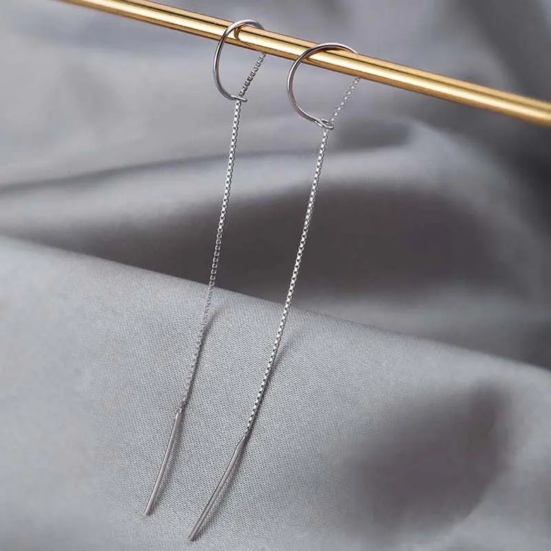 2024 New Fashion Long Tassel Chain Dangle Earrings for Women Simple Sliver Color Piercing Thin Ear Line Earrings Jewelry