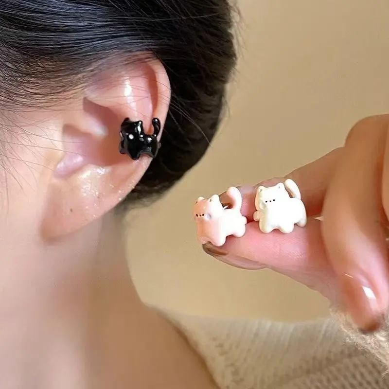 1Pc Cute Enamel Drip Oil Cat Ear Bone Clip for Women Girl Sweet Resin Cartoon Ear Cuff Earring Non-Piercing Ear Clip Y2K Jewelry