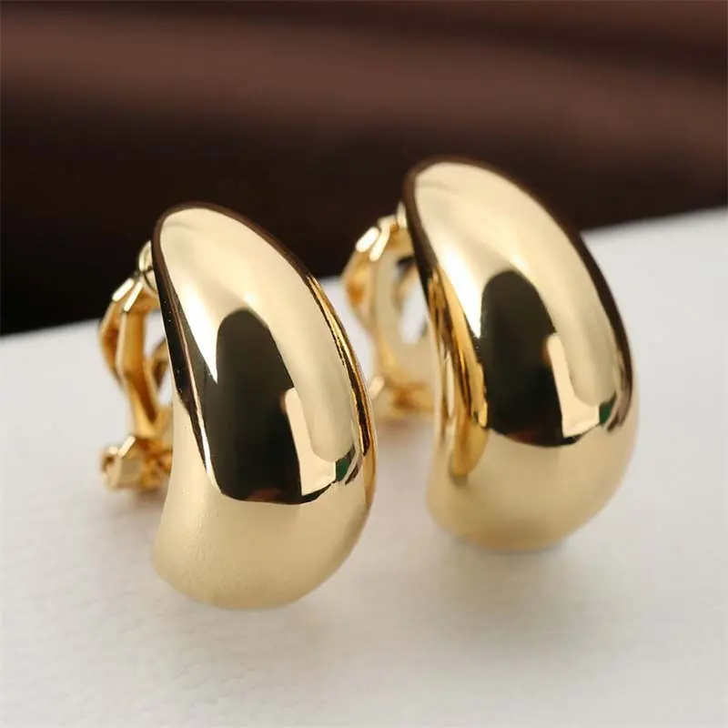 Fashion Gold Color Water Droplet Shaped Ear Clip For Women Simple Metal  Smooth No Piercings Fake Cartilage Ear Cuff Jewelry