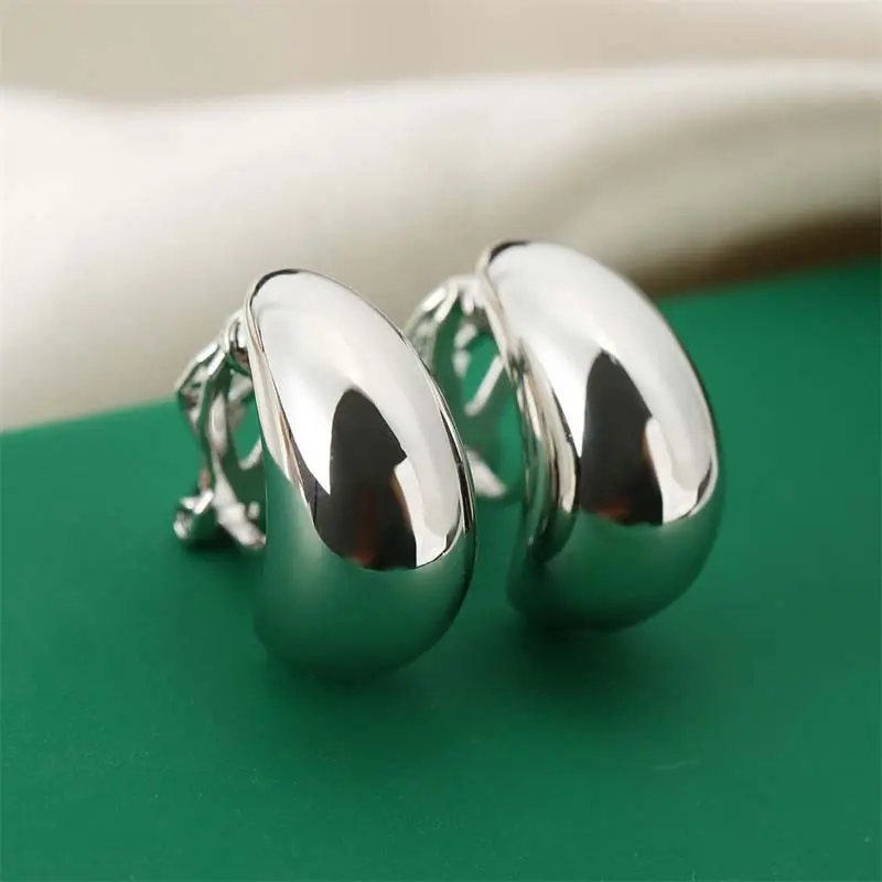 Fashion Gold Color Water Droplet Shaped Ear Clip For Women Simple Metal  Smooth No Piercings Fake Cartilage Ear Cuff Jewelry